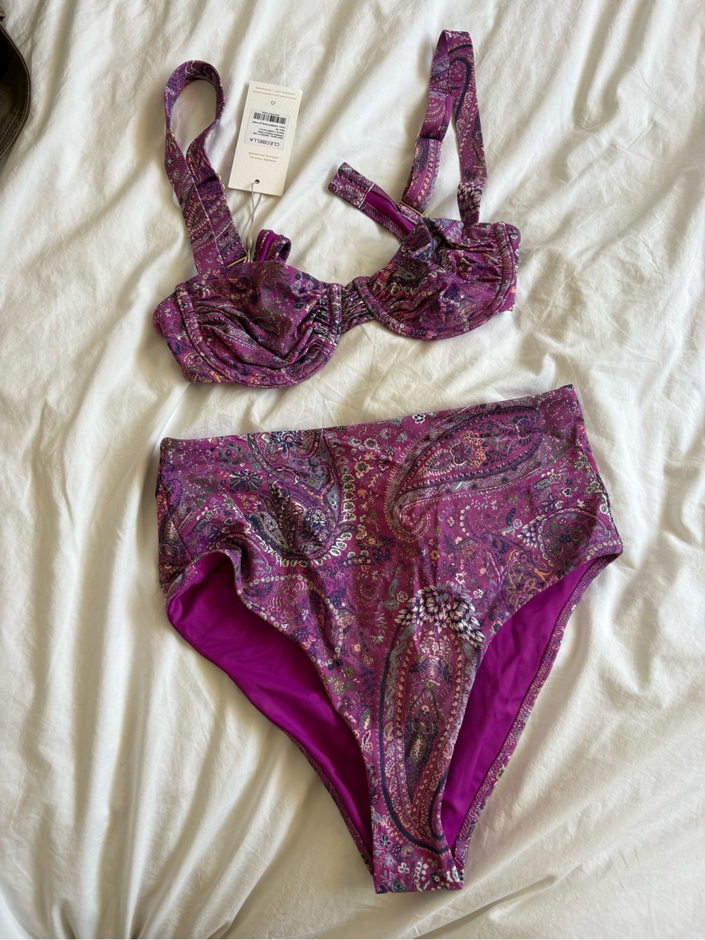 Cleobella Purple Paisley High-Waist Bikini Set